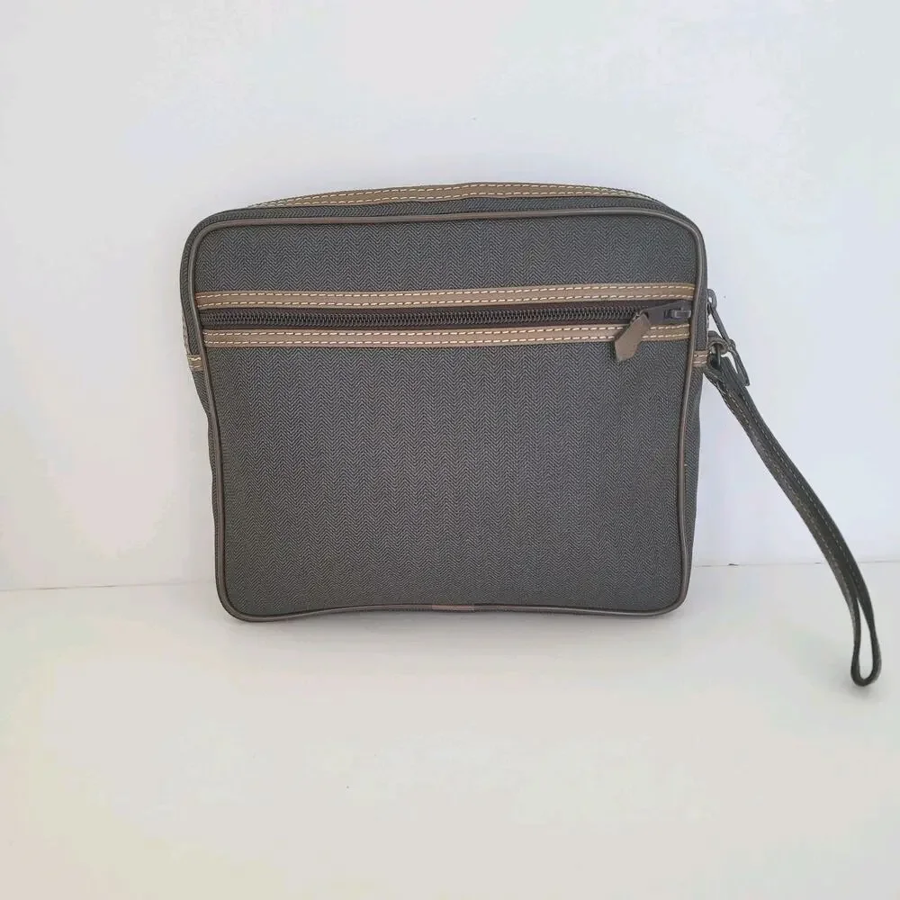 Dunhill Wristlet Pouch‎ Unisex Bag Zip Around Brown Logo Designer Coated Canvas